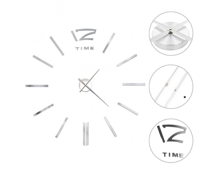 Sonata 3D стенен часовник, модерен дизайн, 100 см, XXL, сребрист