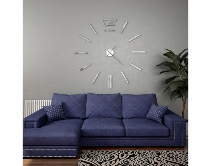 Sonata 3D стенен часовник, модерен дизайн, 100 см, XXL, сребрист