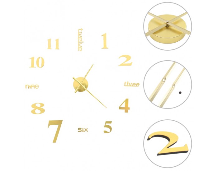 Sonata 3D стенен часовник, модерен дизайн, 100 см, XXL, златист
