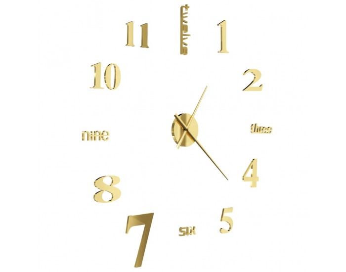 Sonata 3D стенен часовник, модерен дизайн, 100 см, XXL, златист