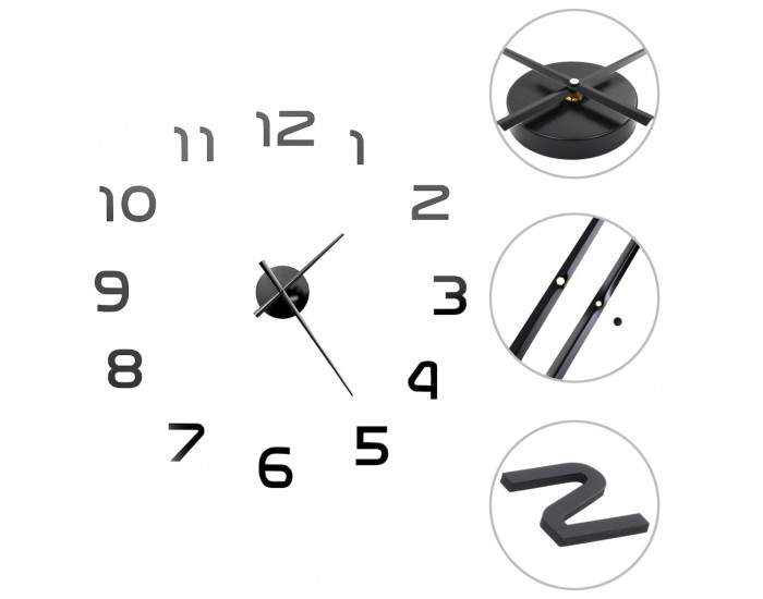 Sonata 3D стенен часовник, модерен дизайн, 100 см, XXL, черен