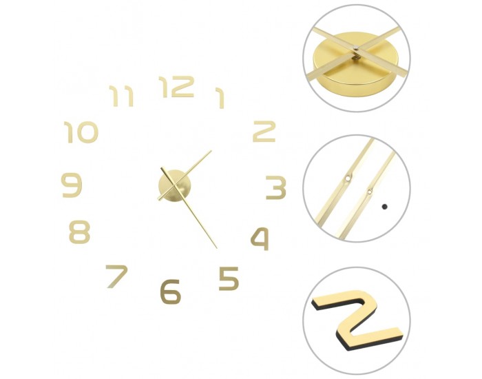 Sonata 3D стенен часовник, модерен дизайн, 100 см, XXL, златист