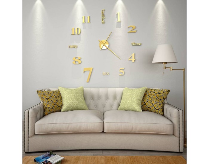 Sonata 3D стенен часовник, модерен дизайн, 100 см, XXL, златист