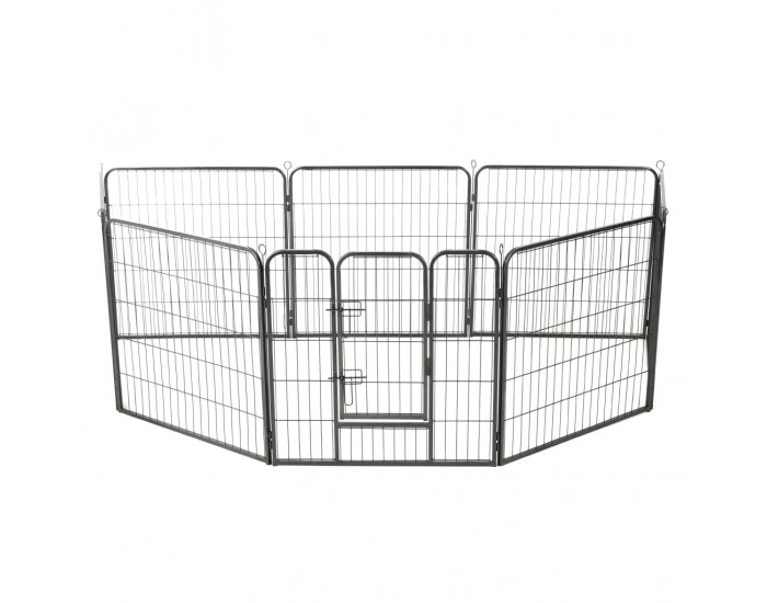 Sonata Заграждение за куче, 8 панела, стомана, 80x80 см, черно