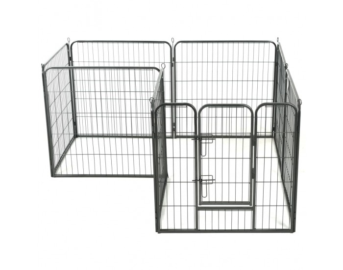 Sonata Заграждение за куче, 8 панела, стомана, 80x80 см, черно