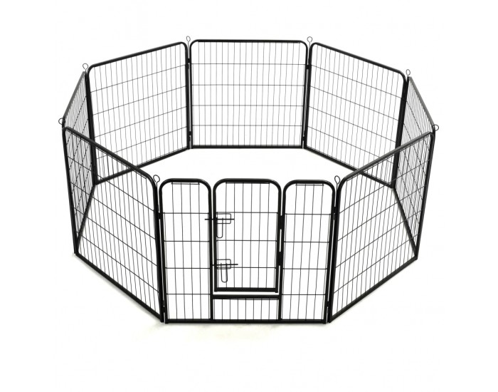 Sonata Заграждение за куче, 8 панела, стомана, 80x80 см, черно