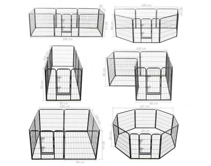 Sonata Заграждение за куче, 8 панела, стомана, 80x80 см, черно