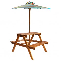 Sonata Детска маса за пикник с чадър, 79x90x60 см, акация масив - Комплекти за външни условия