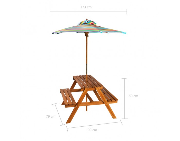 Sonata Детска маса за пикник с чадър, 79x90x60 см, акация масив