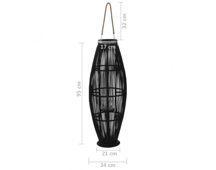 Sonata Висящ свещник фенер, бамбук, черен, 95 см
