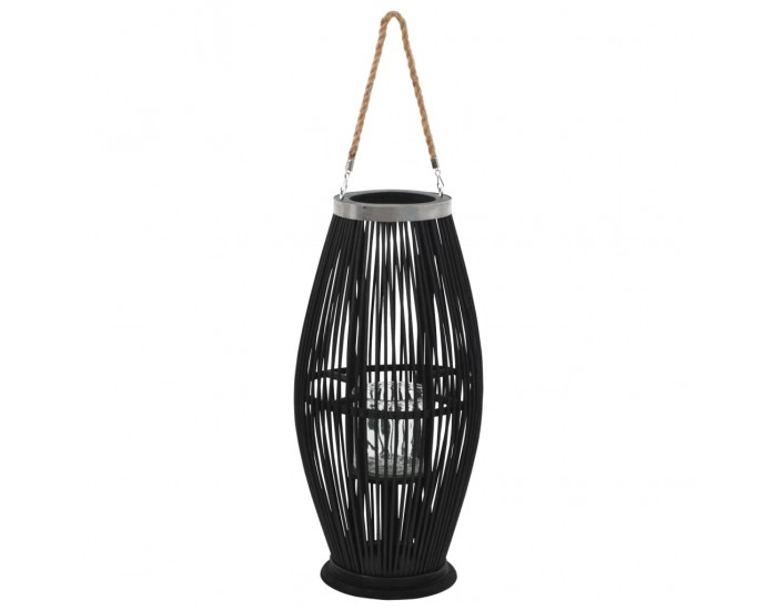 Sonata Висящ свещник фенер, бамбук, черен, 60 см