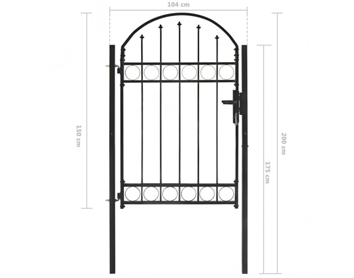 Sonata Оградна врата с арковидна горна част стомана 100x150 см черна