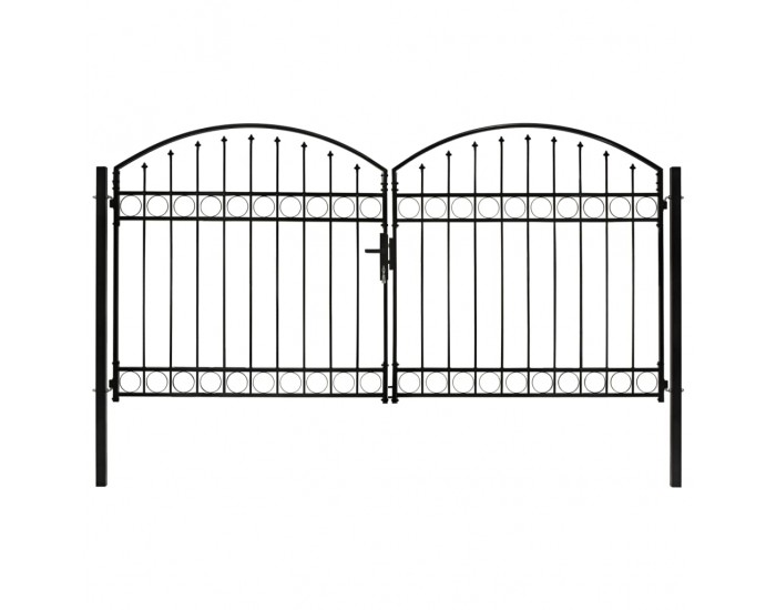 Sonata Оградна порта с две врати арковидна стомана 300x150 см черна