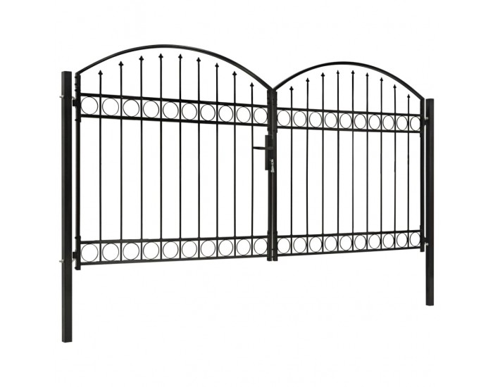 Sonata Оградна порта с две врати арковидна стомана 300x150 см черна