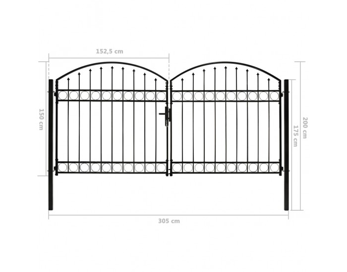 Sonata Оградна порта с две врати арковидна стомана 300x150 см черна