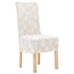Sonata 6 бр калъфа за столове, еластични, бели със златен принт - Калъфи за мебели