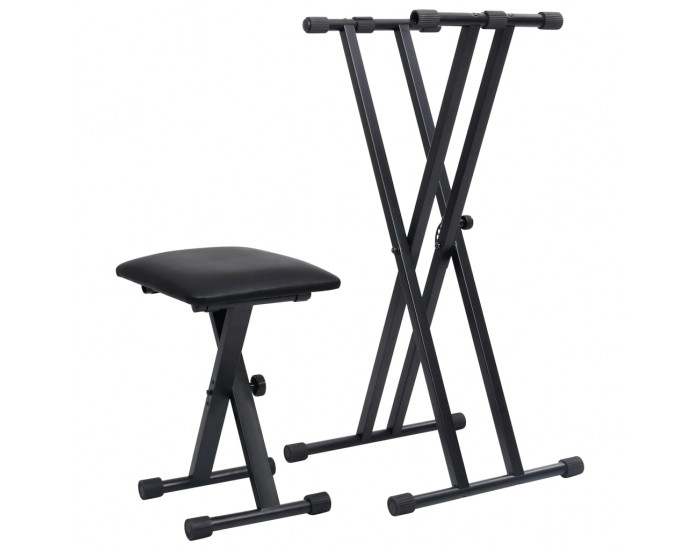 Sonata Комплект двойна стойка за кийборд и табуретка в черно