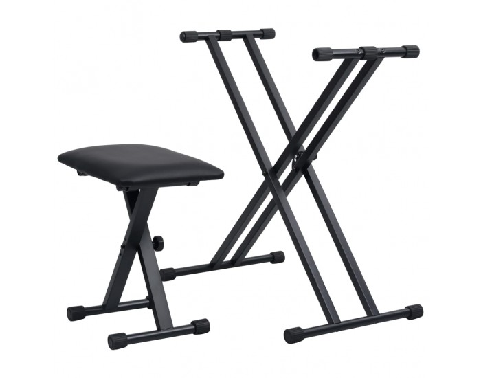 Sonata Комплект двойна стойка за кийборд и табуретка в черно
