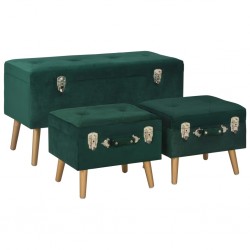 Sonata Табуретки за съхранение, 3 бр, зелени, кадифе - Мека мебел