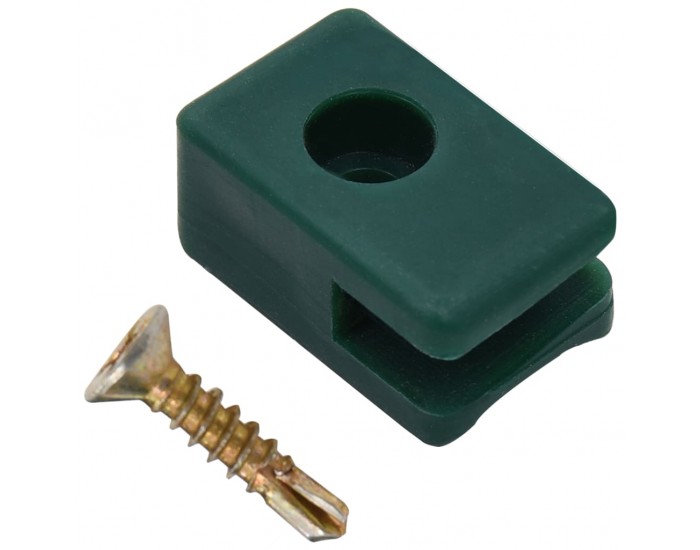 Sonata Държачи за оградна мрежа, с винт, 100 комплекта, зелен