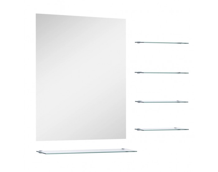 Sonata Стенно огледало с 5 рафта, сребристо, 50x60 см
