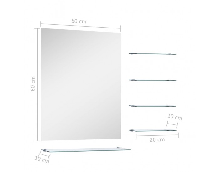 Sonata Стенно огледало с 5 рафта, сребристо, 50x60 см