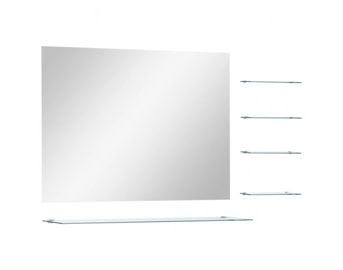 Sonata Стенно огледало с 5 рафта, сребристо, 80x60 см