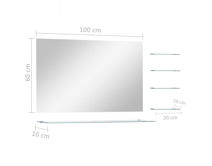 Sonata Стенно огледало с 5 рафта, сребристо, 100x60 см