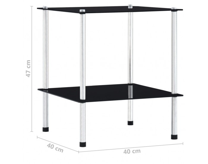 Sonata 2-етажен рафт, черен, 40x40x47 см, закалено стъкло