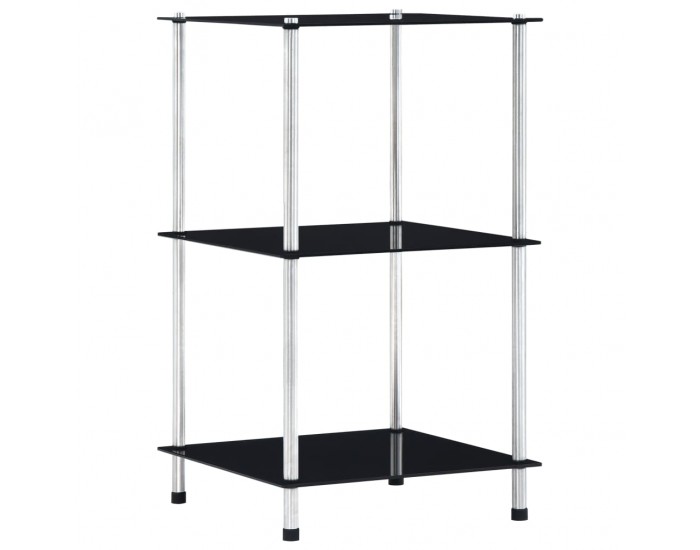 Sonata 3-етажен рафт, черен, 40x40x67 см, закалено стъкло