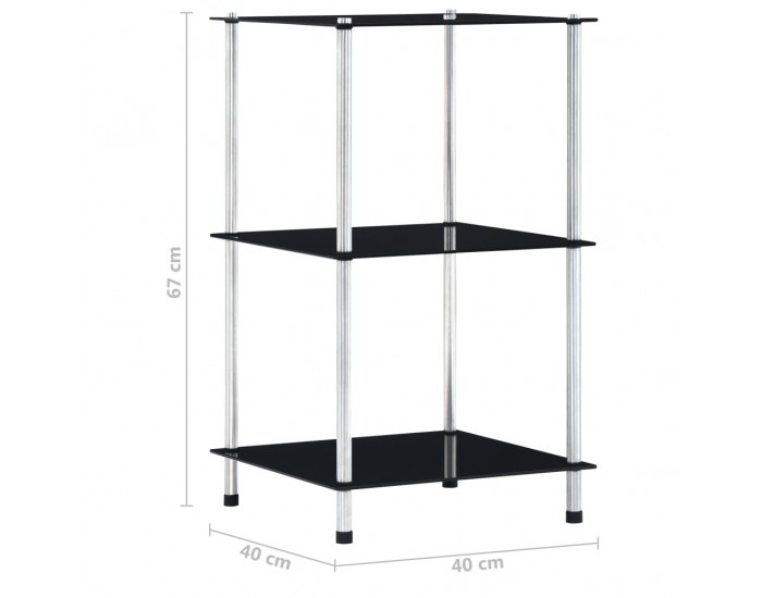 Sonata 3-етажен рафт, черен, 40x40x67 см, закалено стъкло