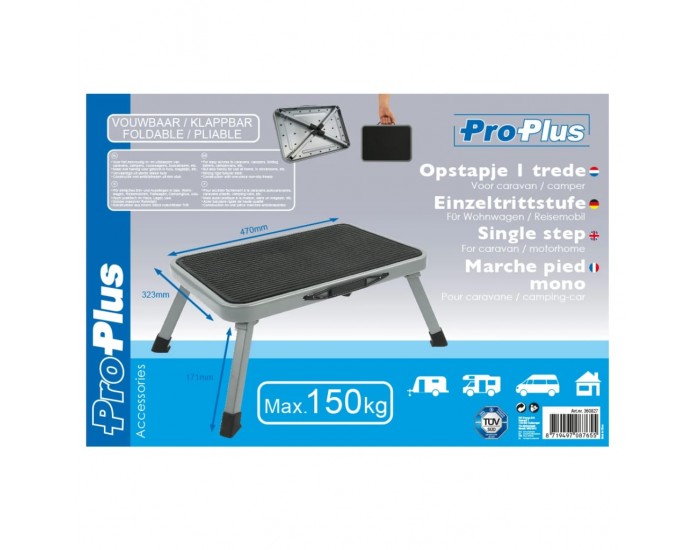 ProPlus Сгъваема степенка с едно стъпало, 150 кг, метал ProPlus Сгъваема степенка с едно стъпало, 150 кг, метал