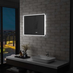 Sonata LED огледало за баня със сензор за допир и час, 80x60 см - Шкафове за баня