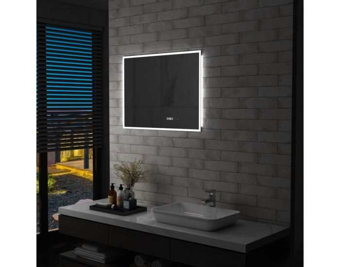 Sonata LED огледало за баня със сензор за допир и час, 80x60 см