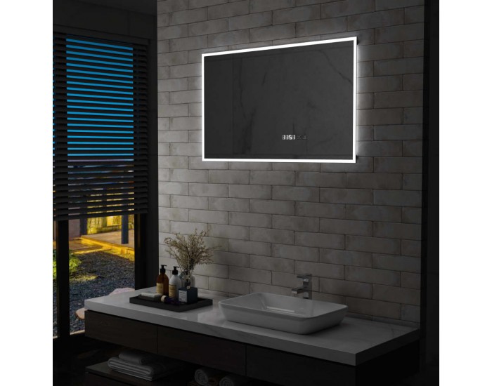 Sonata LED огледало за баня със сензор за допир и час, 100x60 см