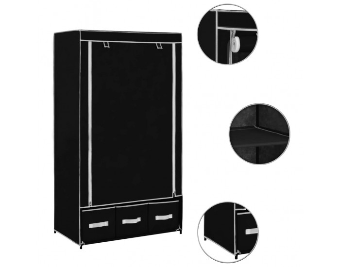 Sonata Гардероб, черен, 87x49x159 см, текстил