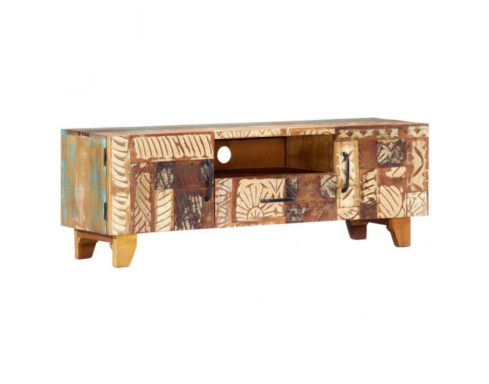 Sonata Ръчно резбован ТВ шкаф, 120x30x40 cм, регенерирано дърво масив
