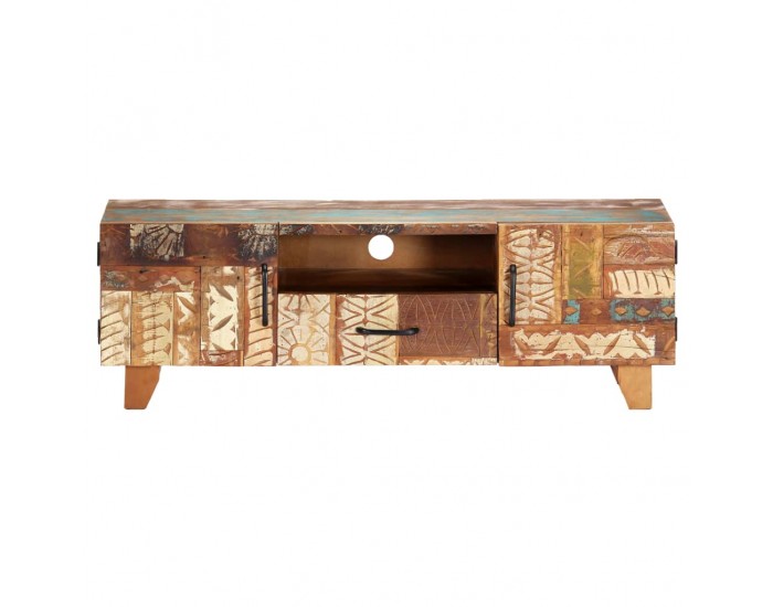 Sonata Ръчно резбован ТВ шкаф, 120x30x40 cм, регенерирано дърво масив