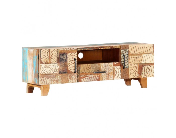 Sonata Ръчно резбован ТВ шкаф, 120x30x40 cм, регенерирано дърво масив