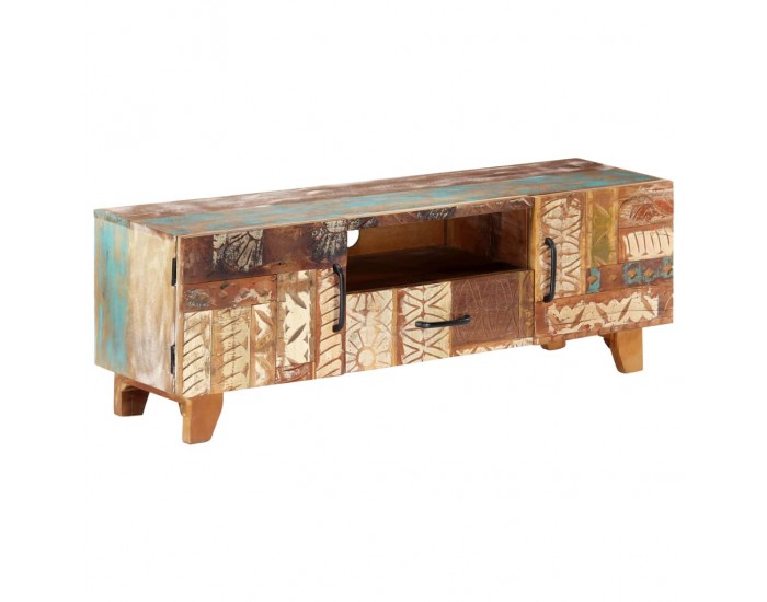 Sonata Ръчно резбован ТВ шкаф, 120x30x40 cм, регенерирано дърво масив