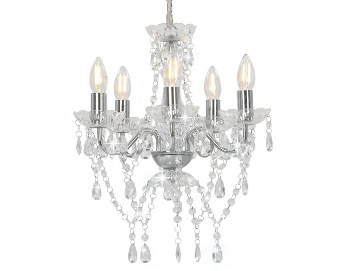 Sonata Полилей с кристали, сребрист, кръгъл, 5 х Е14