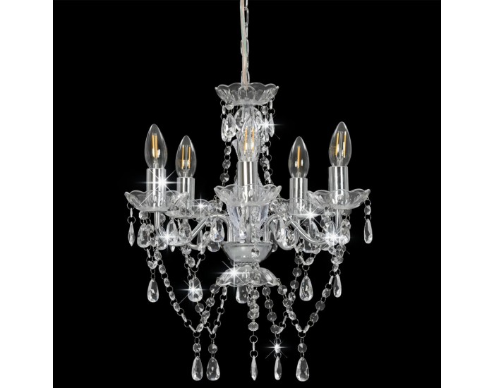 Sonata Полилей с кристали, сребрист, кръгъл, 5 х Е14