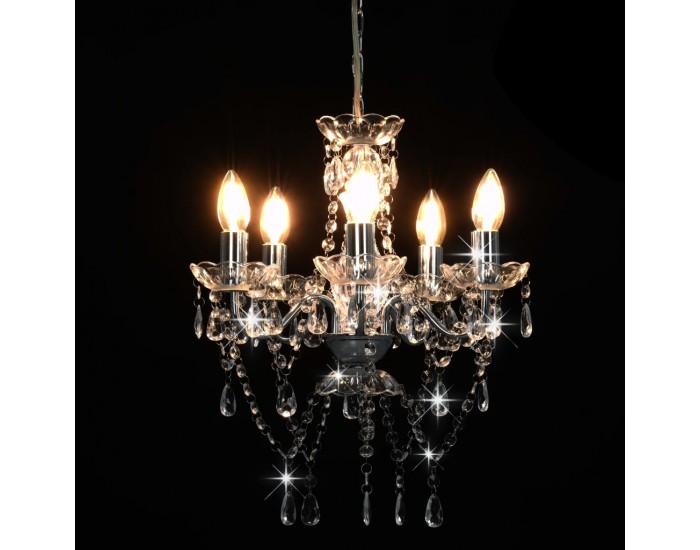 Sonata Полилей с кристали, сребрист, кръгъл, 5 х Е14