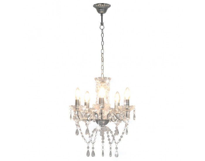 Sonata Полилей с кристали, сребрист, кръгъл, 5 х Е14