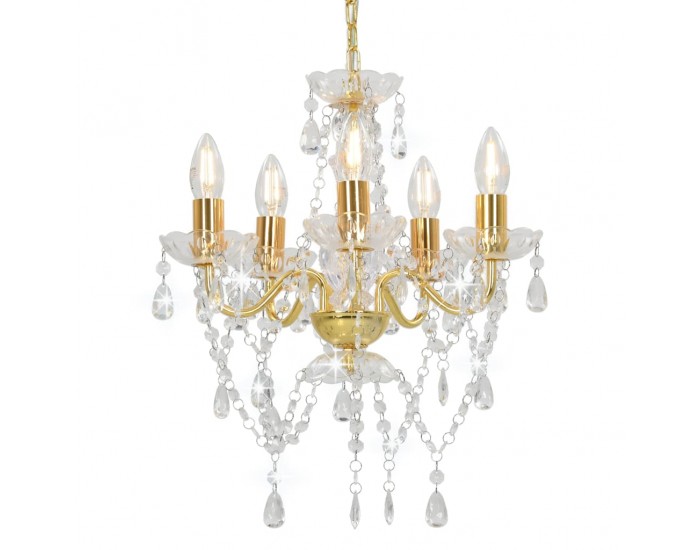 Sonata Полилей с кристали, златист, кръгъл, 5 х Е14