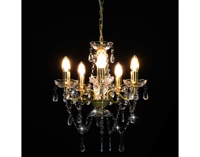 Sonata Полилей с кристали, златист, кръгъл, 5 х Е14