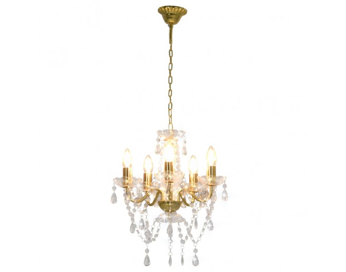 Sonata Полилей с кристали, златист, кръгъл, 5 х Е14