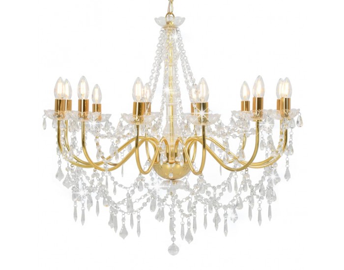 Sonata Полилей с кристали, златист, 12 х Е14 крушки