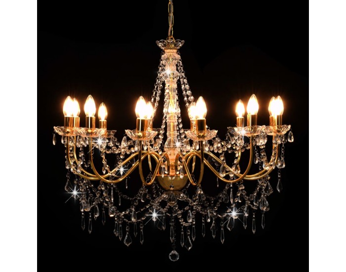 Sonata Полилей с кристали, златист, 12 х Е14 крушки