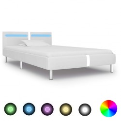 Sonata Рамка за легло с LED, бяла, изкуствена кожа, 90x200 cм - Тапицирани легла